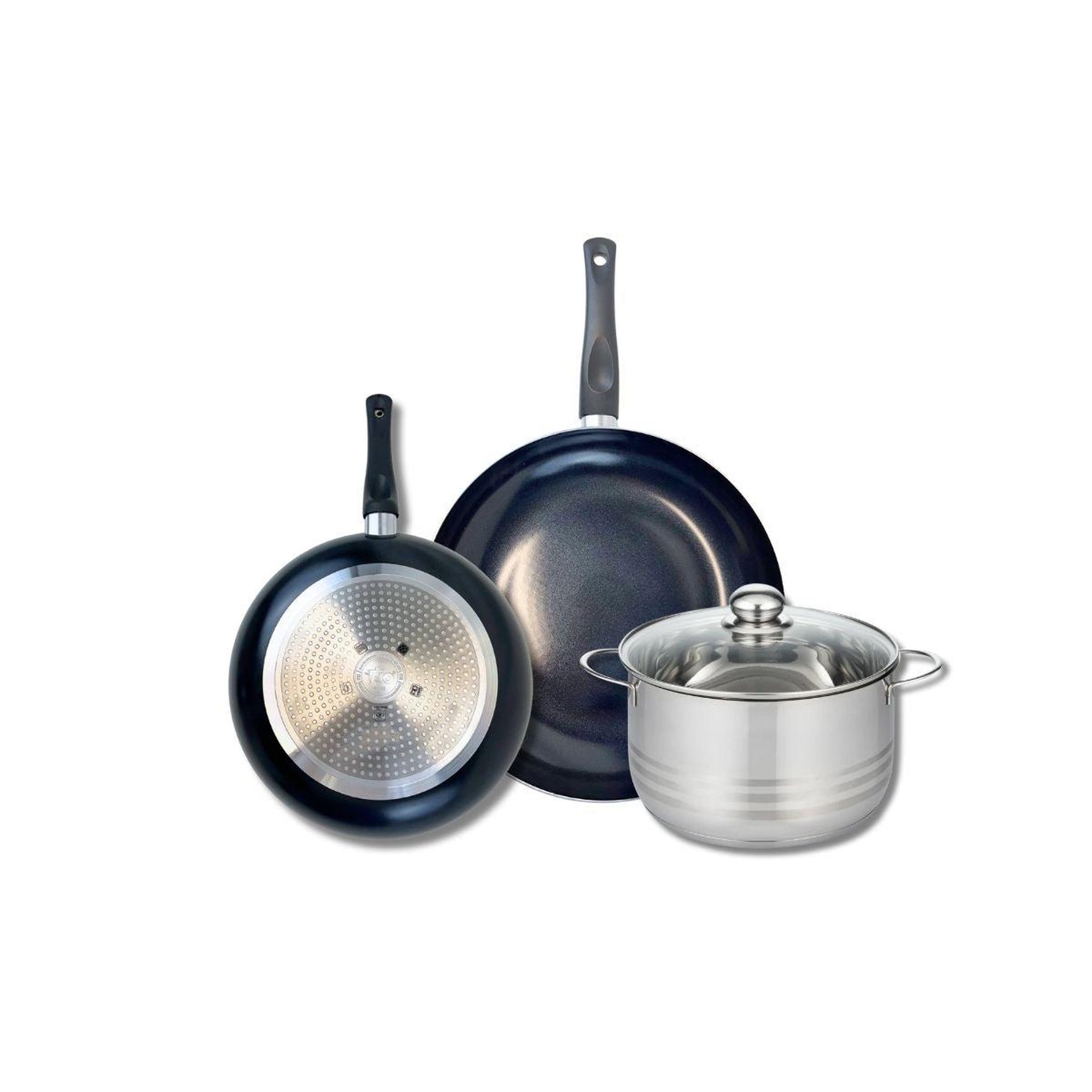 ELO Ensemble de 2 poêles de cuisson 24 et 28 cm et 1 faitout 20 cm elo prima brillant
