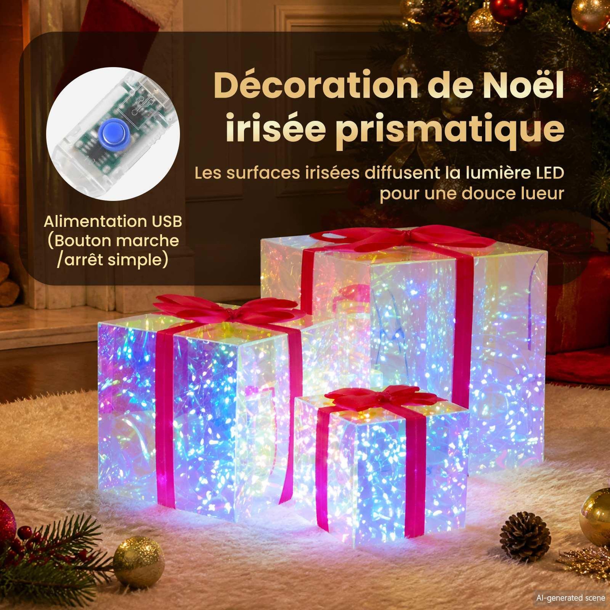 Voir la diapositive 4 : VIDAXL Boîte-cadeau LED iridescente prismatique 3 pc Multicolore