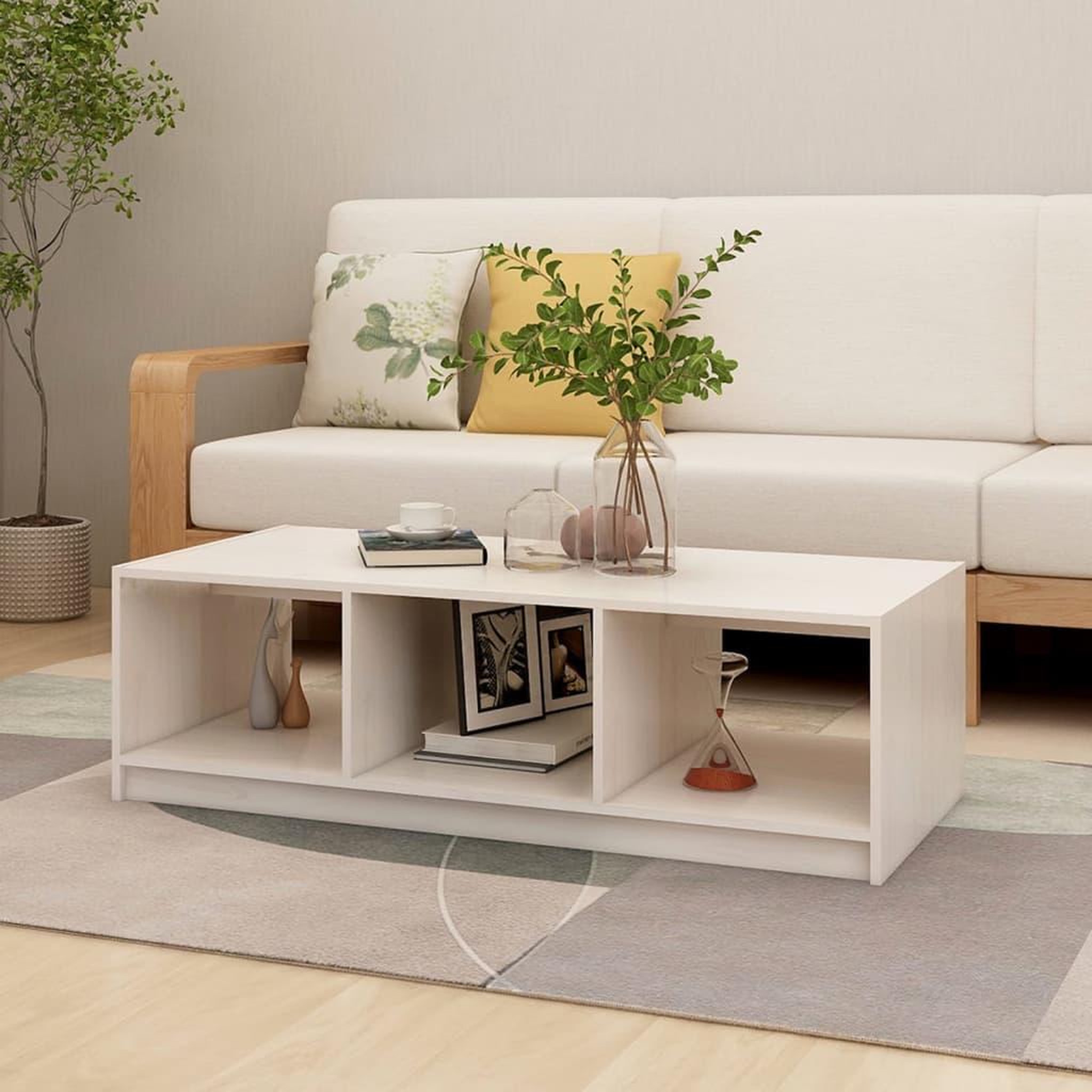VIDAXL Table basse blanc 110x50x34 cm bois de pin massif