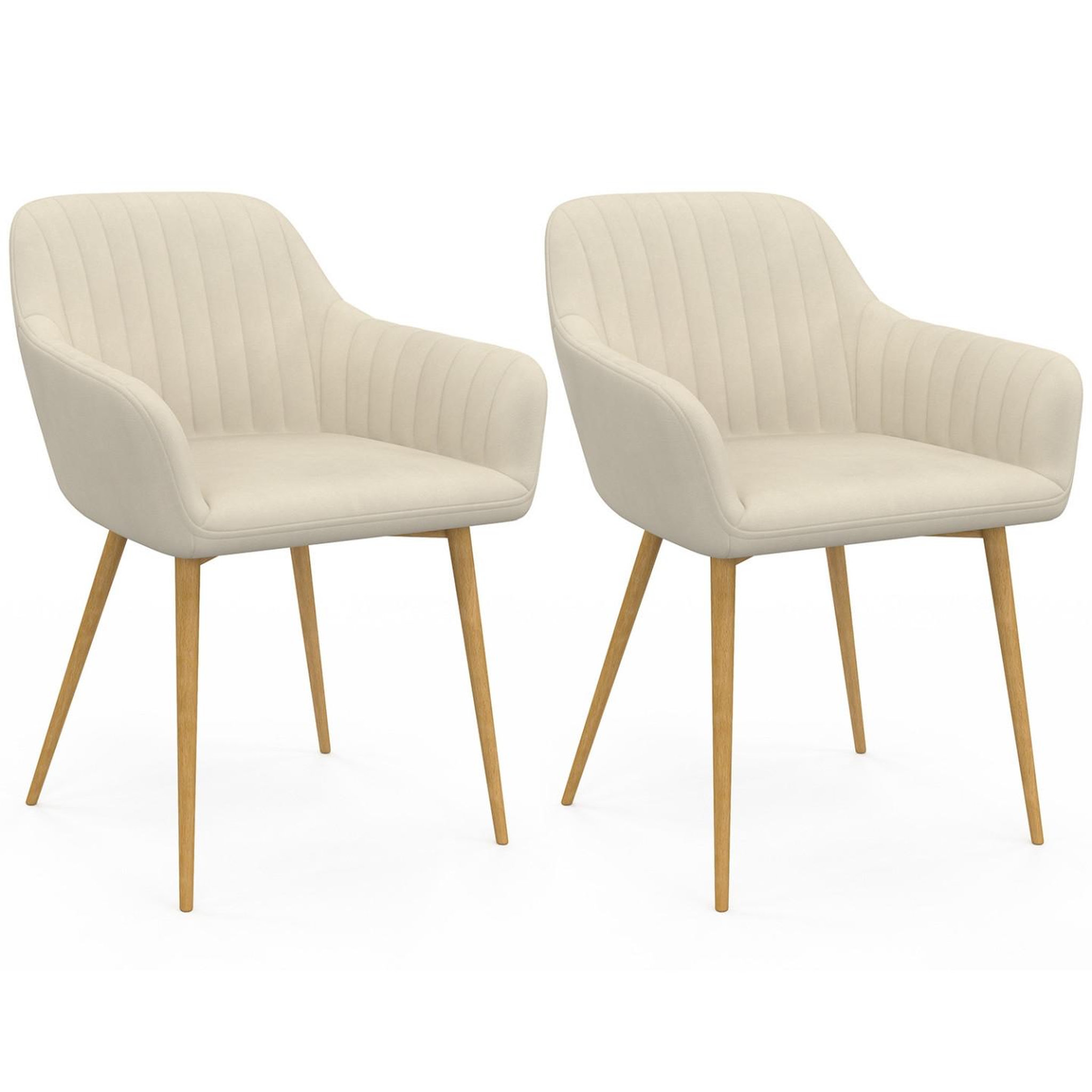 ID MARKET Lot de 2 chaises de salle à manger, fauteuils de table jany matelassées velours beige pieds effet bois