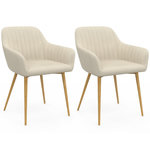 ID MARKET Lot de 2 chaises de salle à manger, fauteuils de table JANY matelassées velours beige pieds effet bois