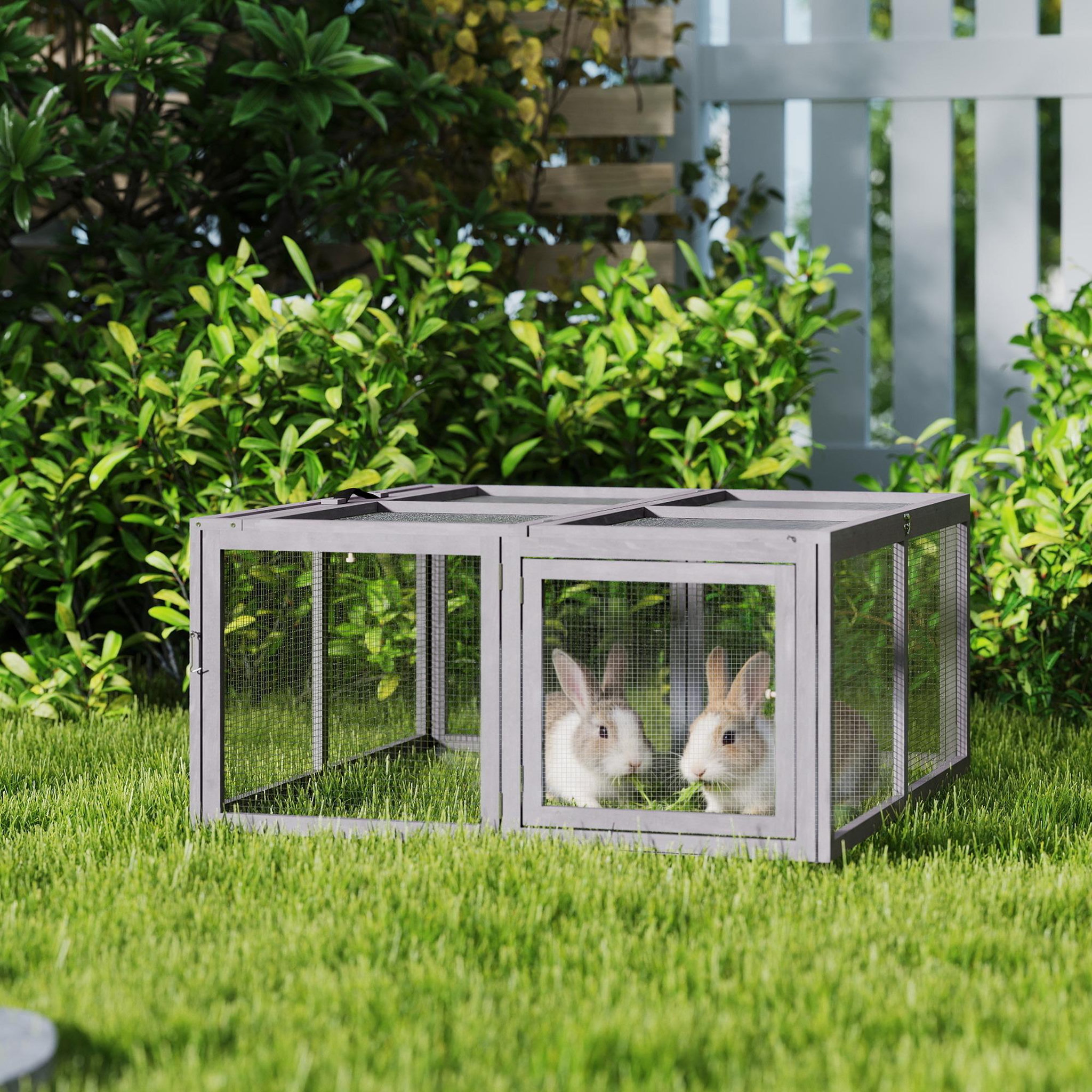 Voir la diapositive 2 : PAWHUT Clapier bois pliable portable - cage à lapin enclos 1,2m² - gris
