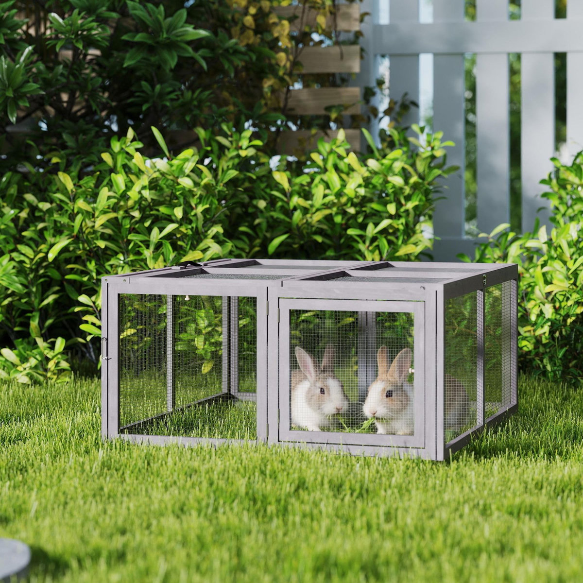 PAWHUT Clapier bois pliable portable - cage à lapin enclos 1,2m² - gris