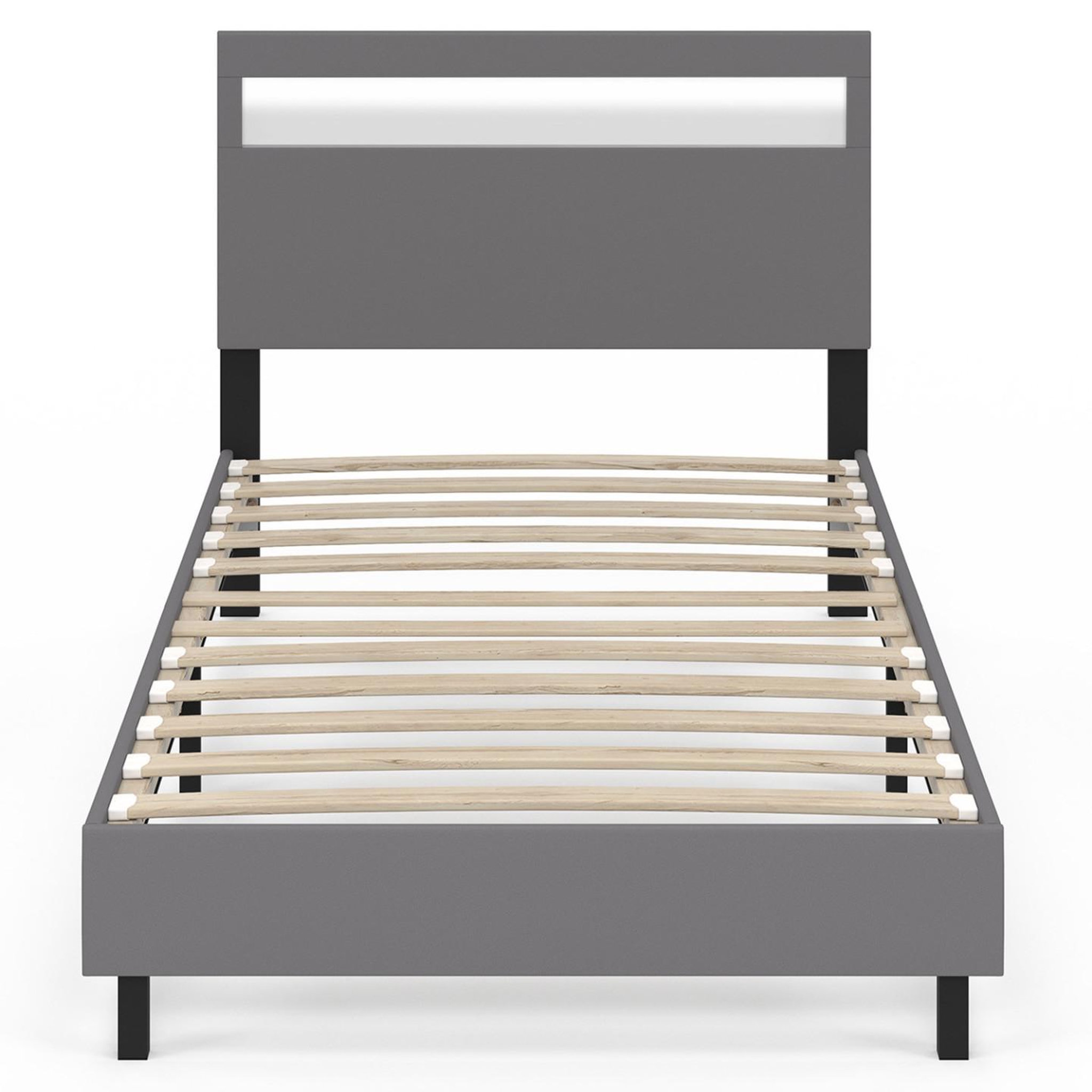 Voir la diapositive 5 : ID MARKET Lit simple neo avec tête de lit led intégrées et sommier 90 x 190 cm pvc gris