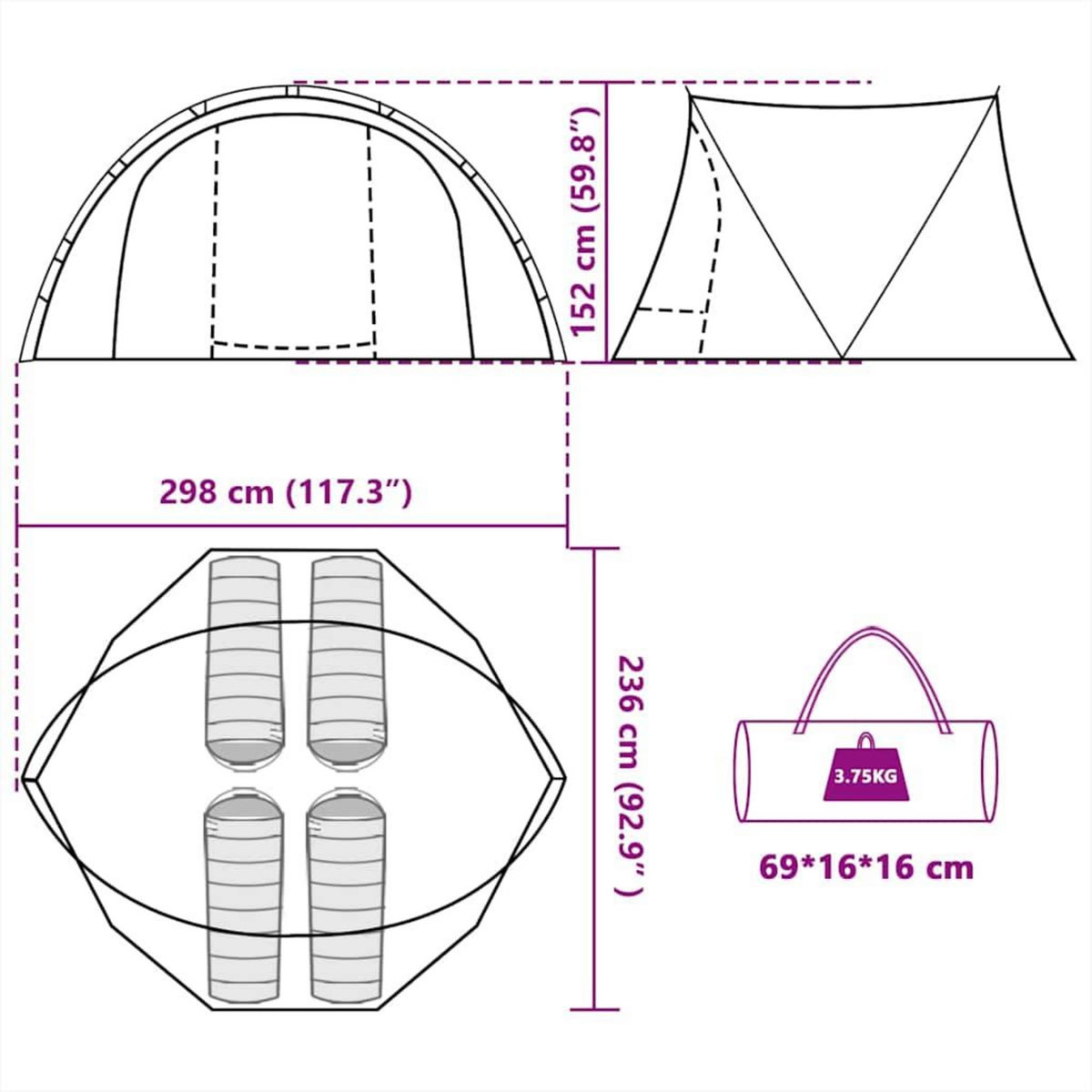 VIDAXL Tente de peche 4 personnes camouflage impermeable