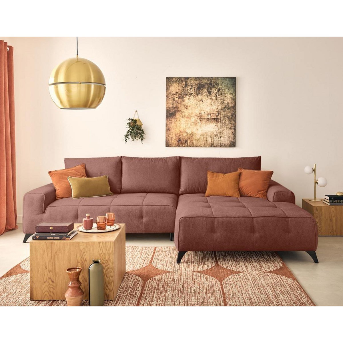 LISA DESIGN Rimini - canapé d'angle droit 4 places convertible avec coffre en tissu texturé