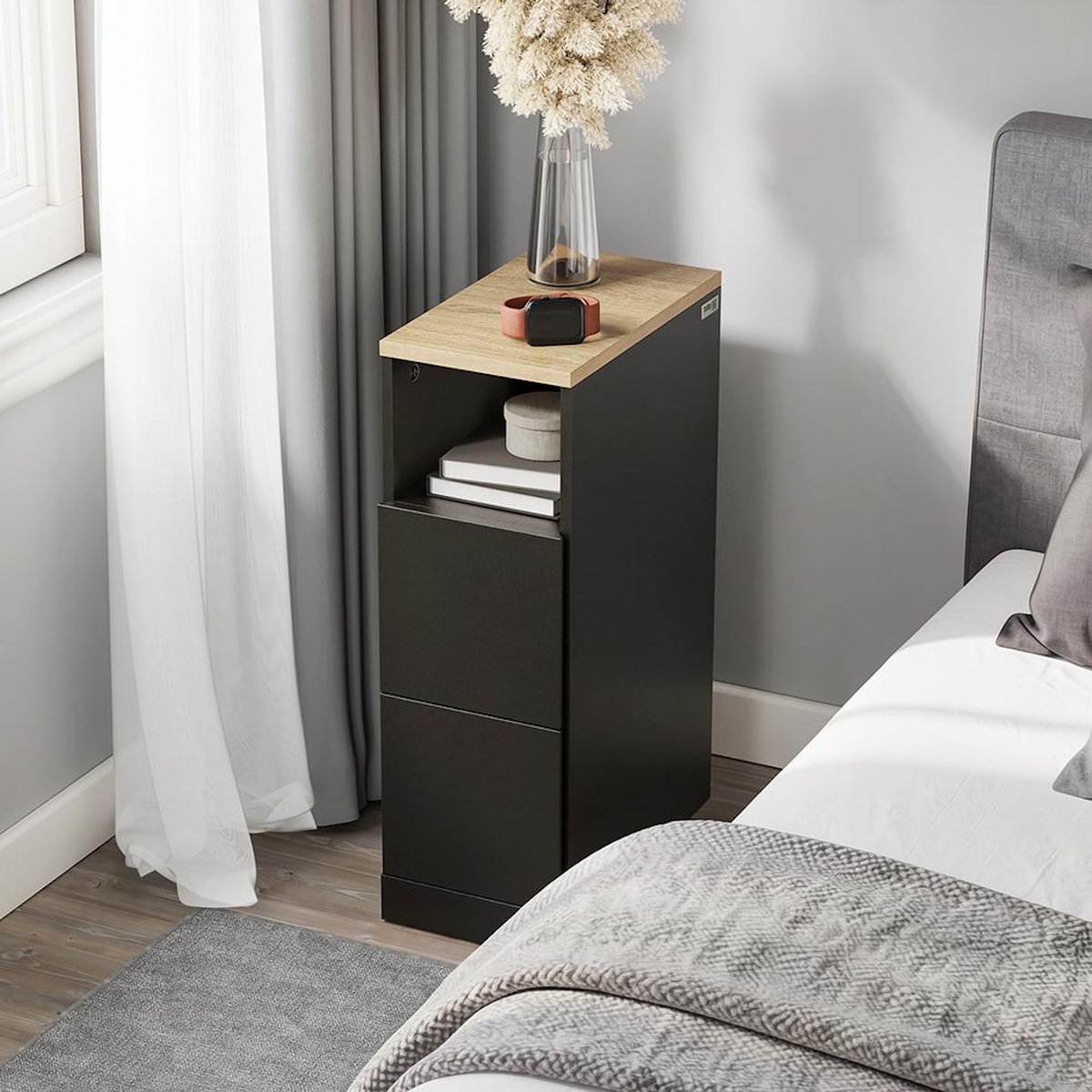 SOBUY Chevet avec 2 Tiroirs Noir 35x20x60cm FBT149-SCH