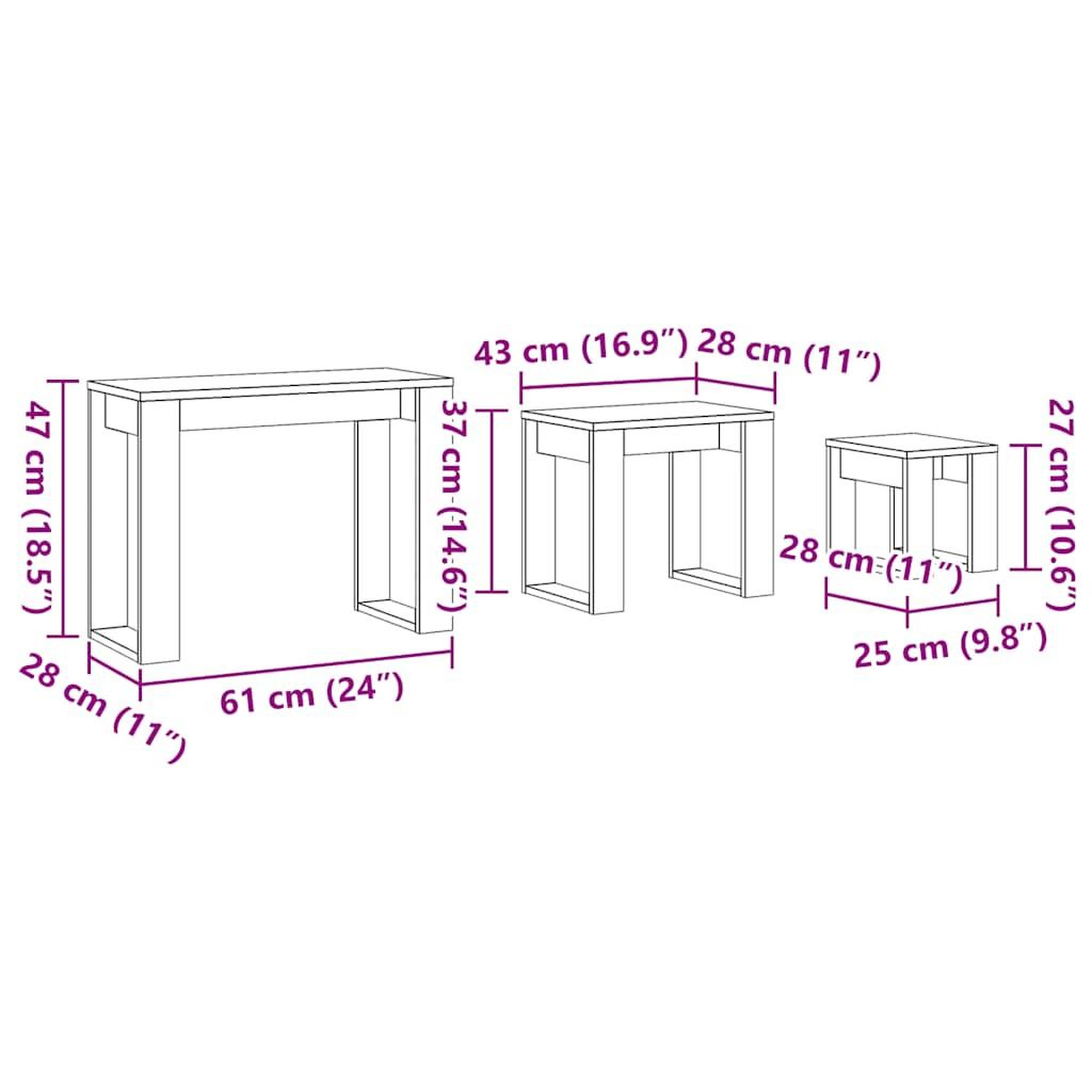 Voir la diapositive 6 : VIDAXL Tables gigognes 3 pcs chene artisanal bois d'ingenierie