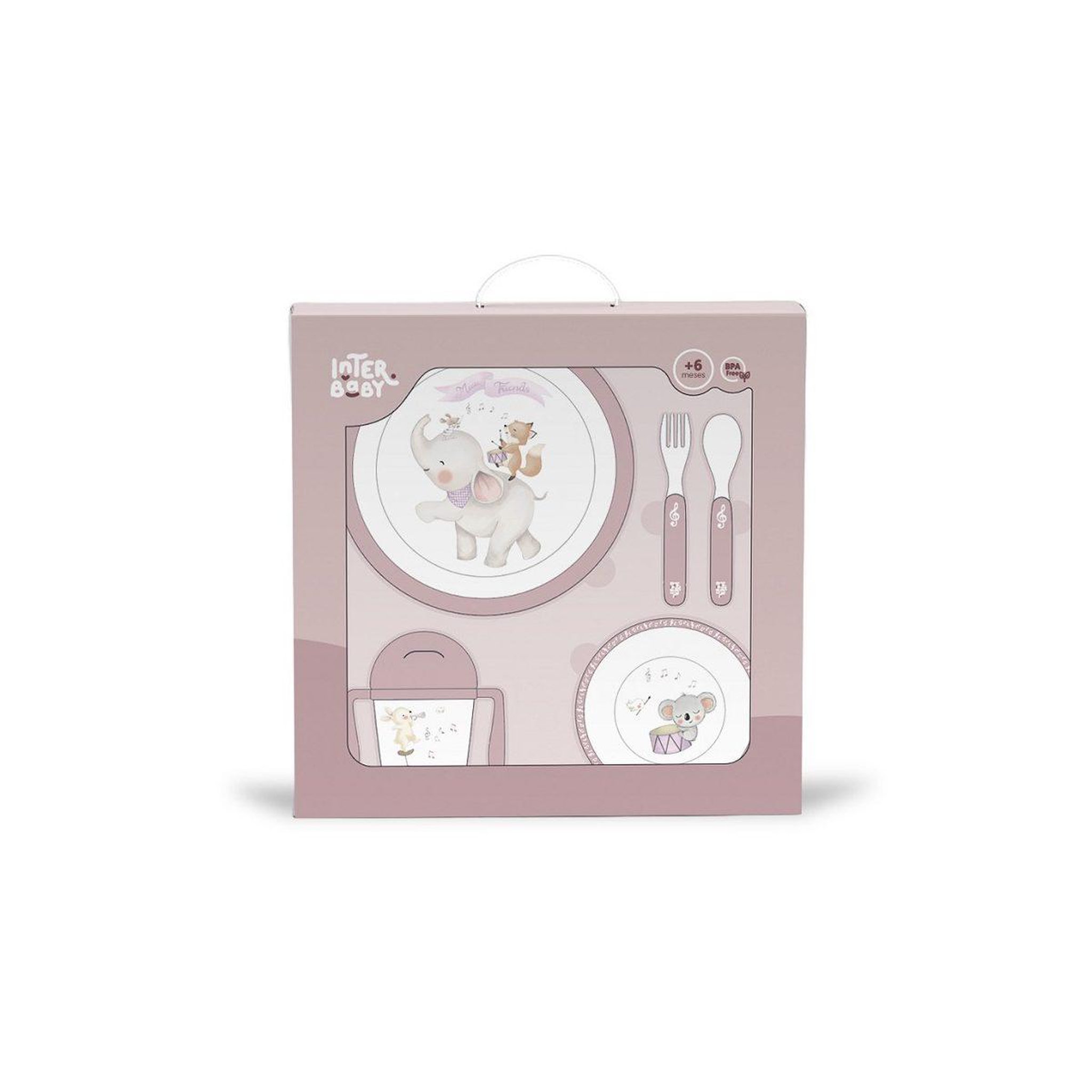 Voir la diapositive 2 : INTERBABY Set de vaisselle bébé  music 5 pièces - rose - repas