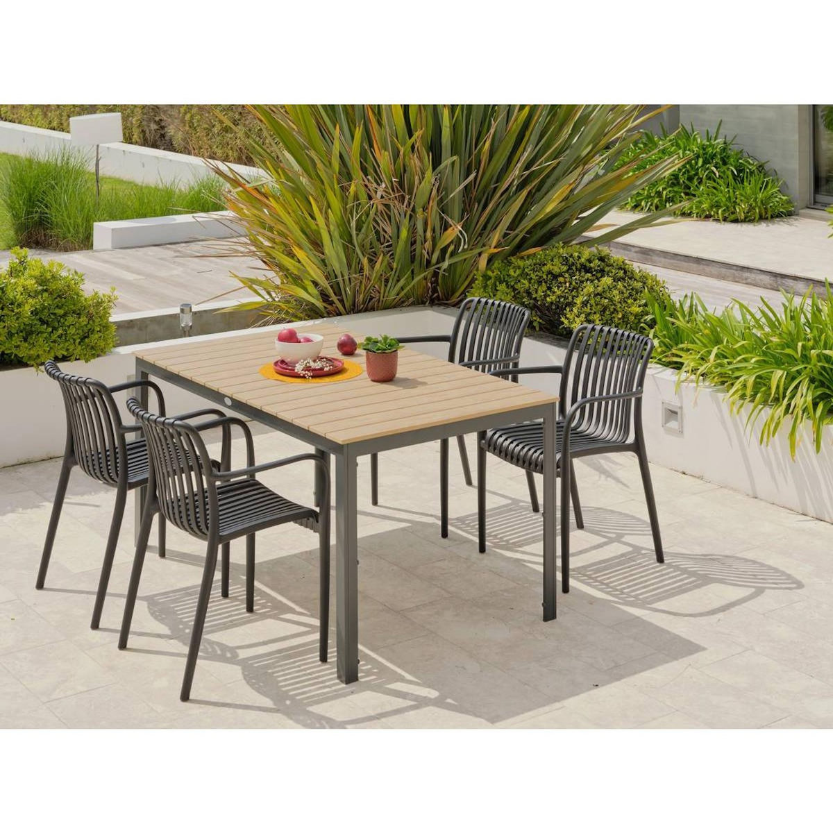 Paris Prix Ensemble Table de Jardin & 4 Fauteuils  Boston & Tiago  150cm Gris Anthracite
