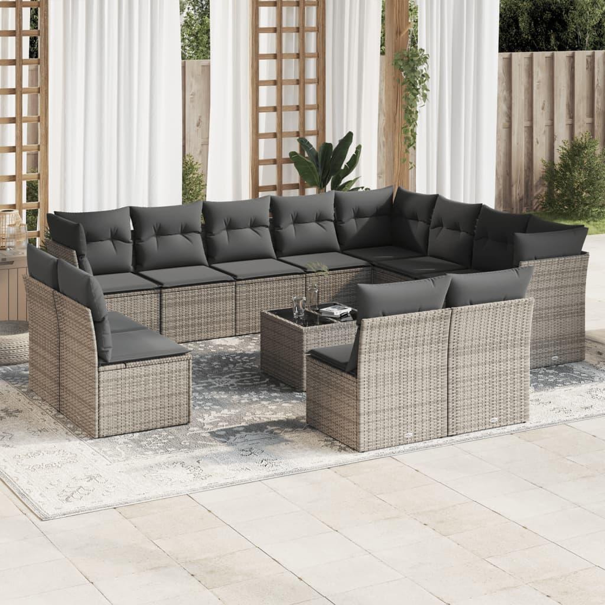VIDAXL Salon de jardin avec coussins 13 pcs gris resine tressee