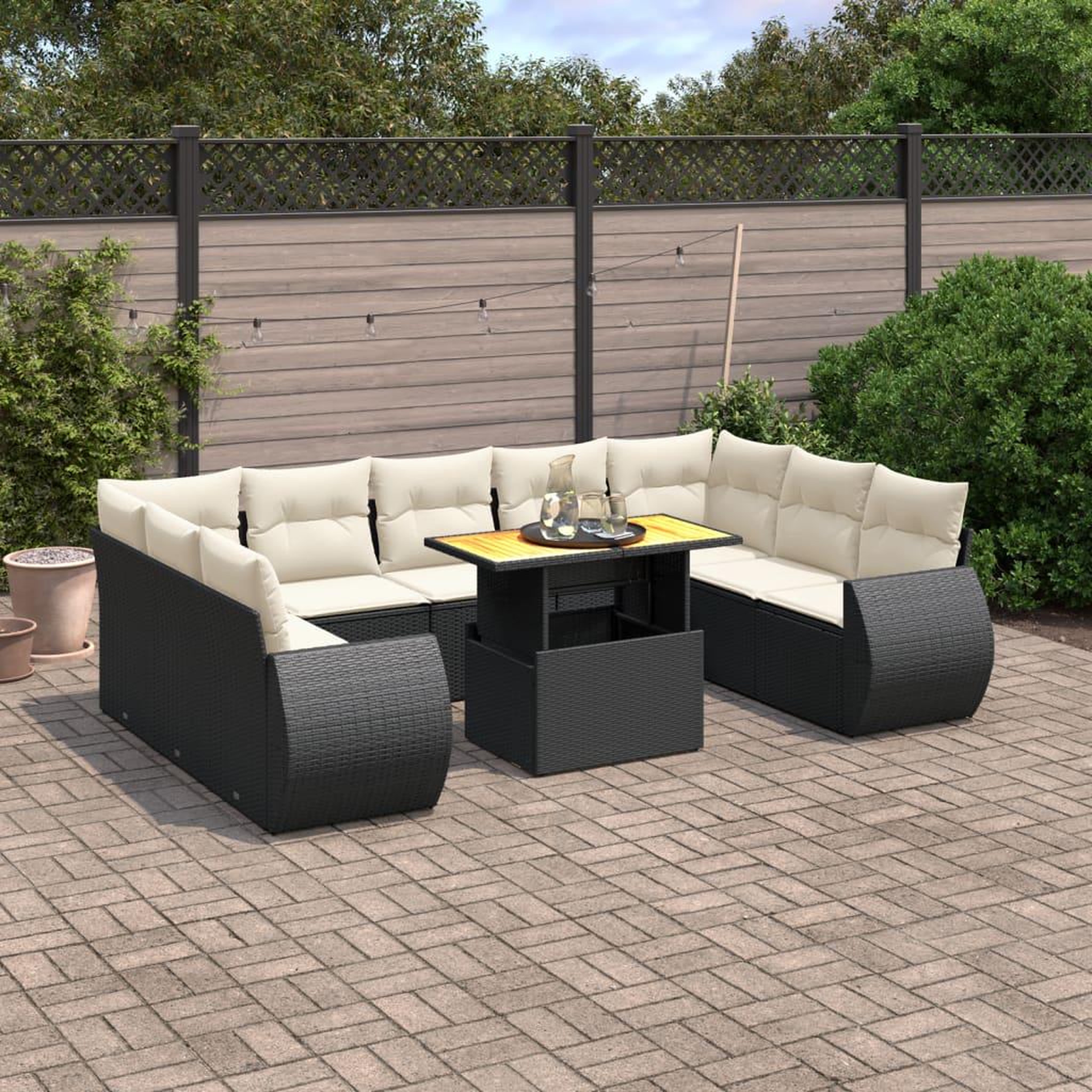 VIDAXL Salon de jardin 10 pcs avec coussins noir resine tressee