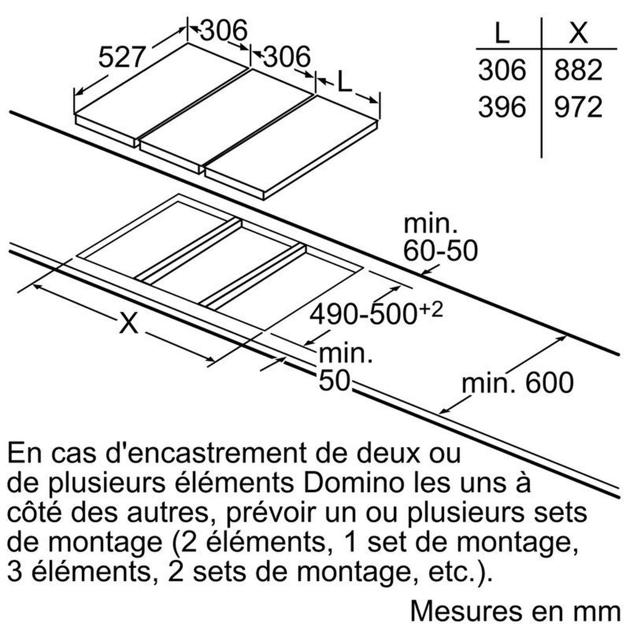 Voir la diapositive 2 : BOSCH Table domino induction 30cm 2 feux 3700w noir - PXX375FB1E