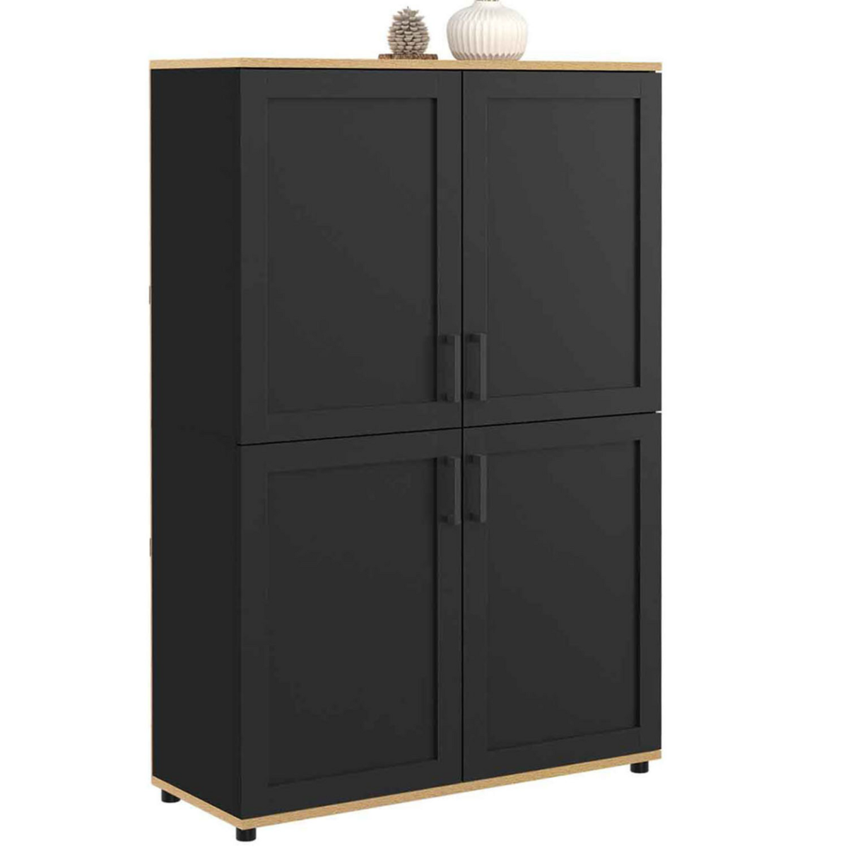 ID MARKET Buffet haut H. 125 cm VITO 4 portes noir et bois