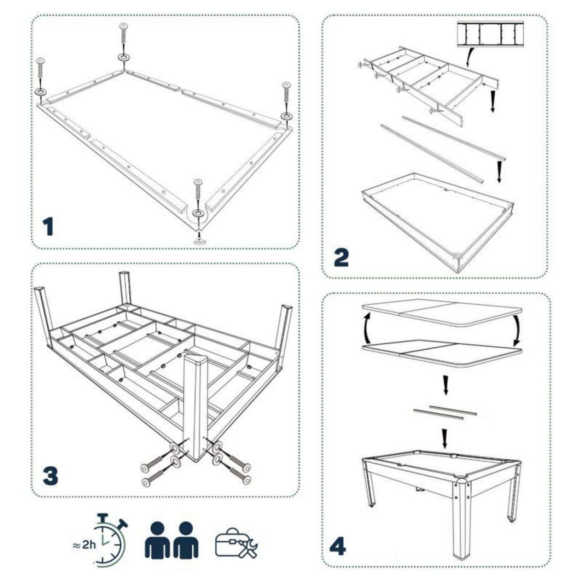 SOKKER Billard Américain convertible table 8 places KITBILL 7FT - 226 x 126,5 x 80 cm Plateau dînatoire et accessoires inclus - Beige
