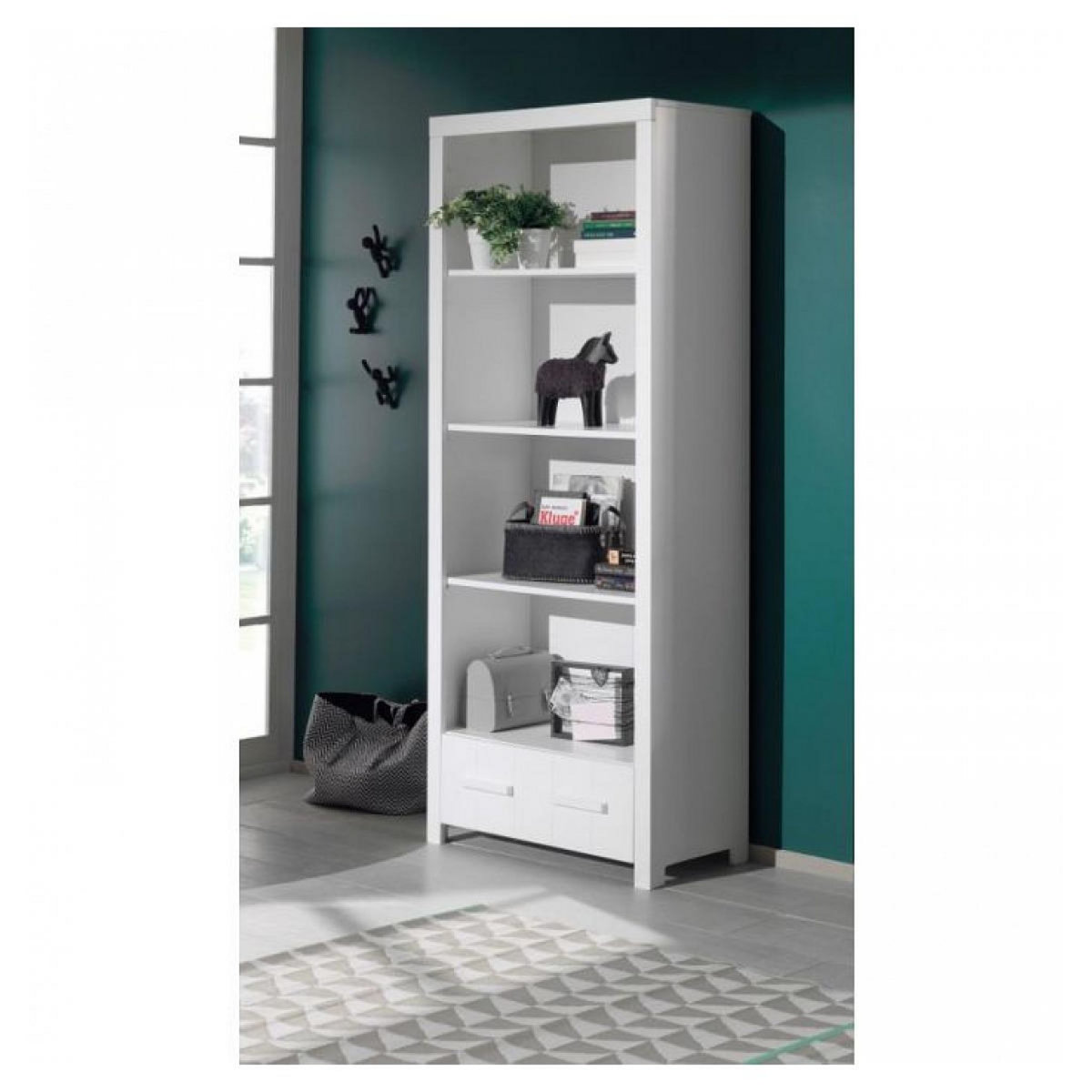 Vipack Ensemble de mobilier Vipack ERIK : Lit simple, Lit gigogne, Chevet, Bureau, Armoire 3 portes et Bibliothèque en bois laqué blanc