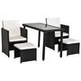 Voir la diapositive 1 : OUTSUNNY Outsunny Ensemble salon de jardin encastrable 2 fauteuils monoblocs + 2 tabourets + table basse résine tressée 4 fils coussins déhoussables crème noir