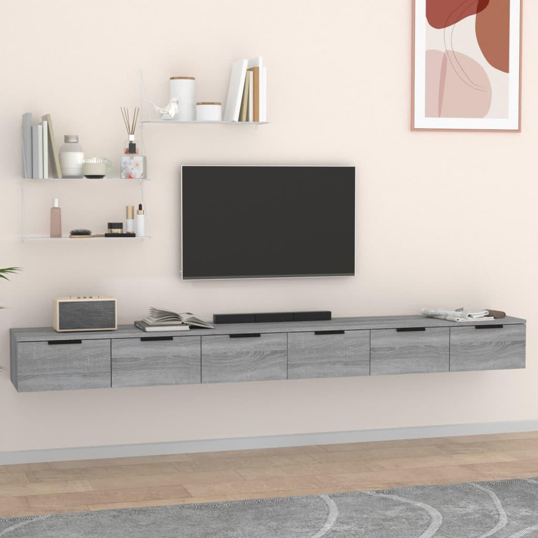 Voir la diapositive 1 : VIDAXL Armoires murales 2pcs Sonoma gris 102x30x20cm Bois d'ingenierie