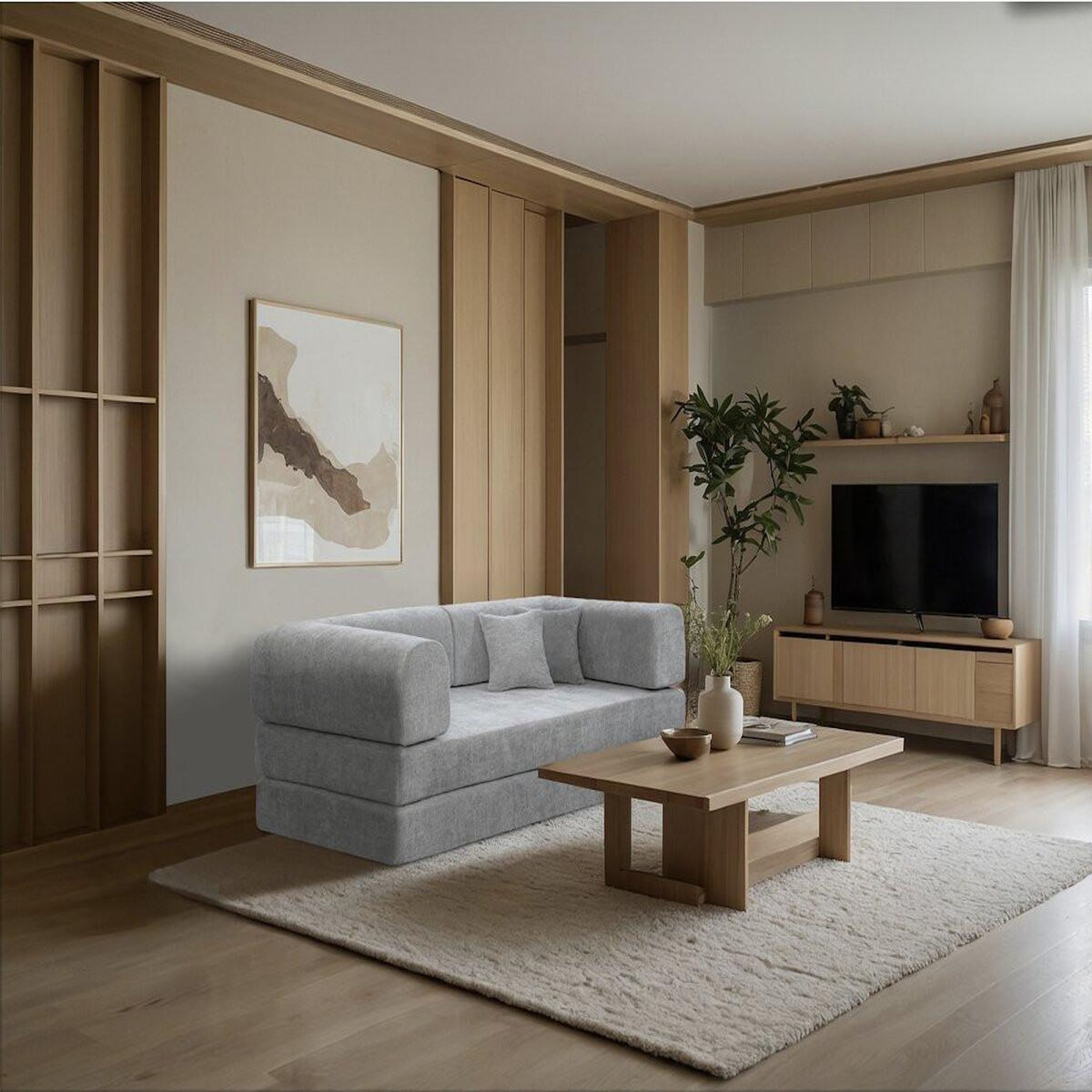 Habitat et Jardin Canapé droit convertible en tissu texturé  Elior  - 3 places - Gris