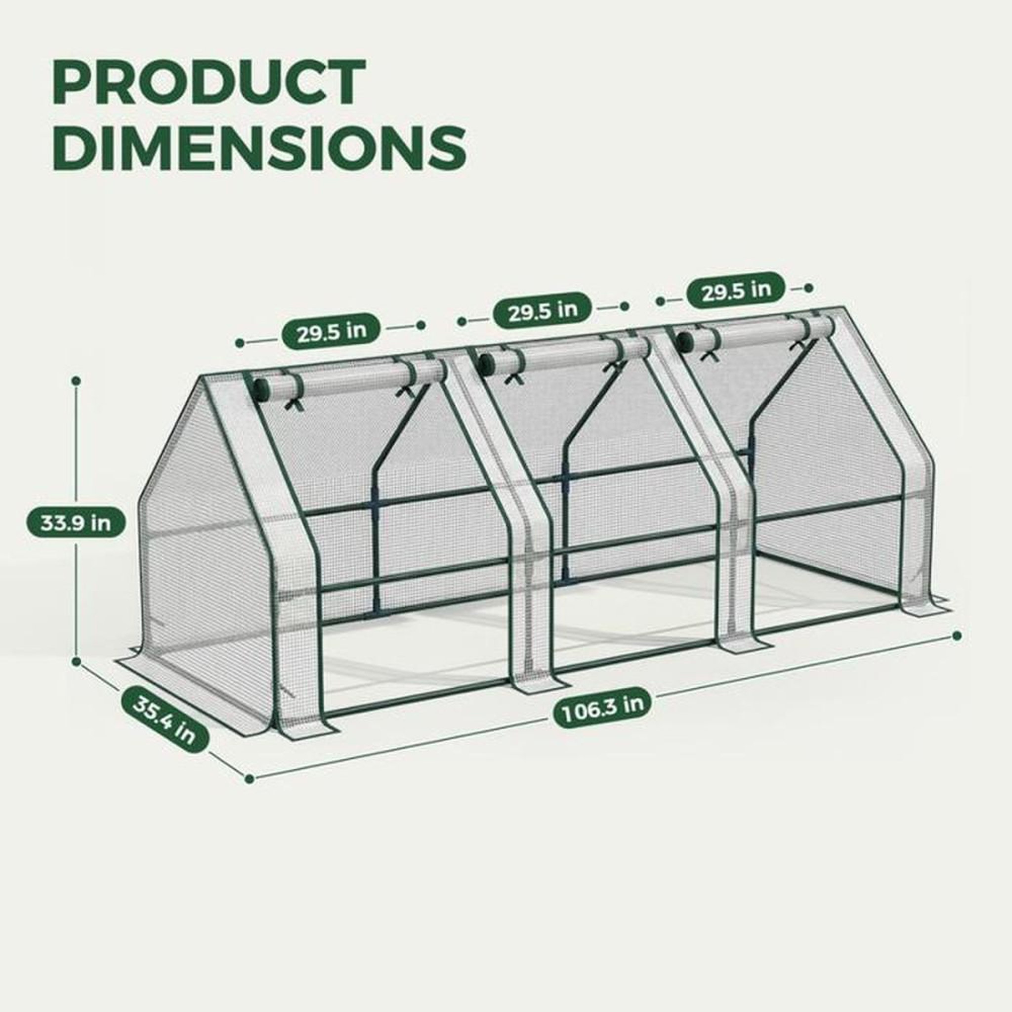 Voir la diapositive 5 : Serre mini 3 portes à glissière 270x90x90 cm, polyéthylène anti-UV étanche pour balcon, terrasse