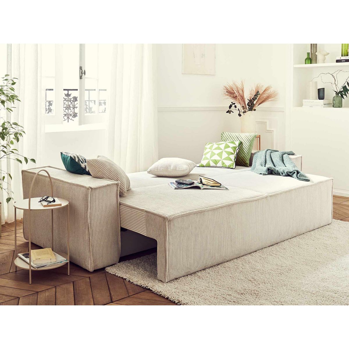 BEST MOBILIER Dellia - canapé 3 places convertible - avec coffre - en velours côtelé - style contemporain