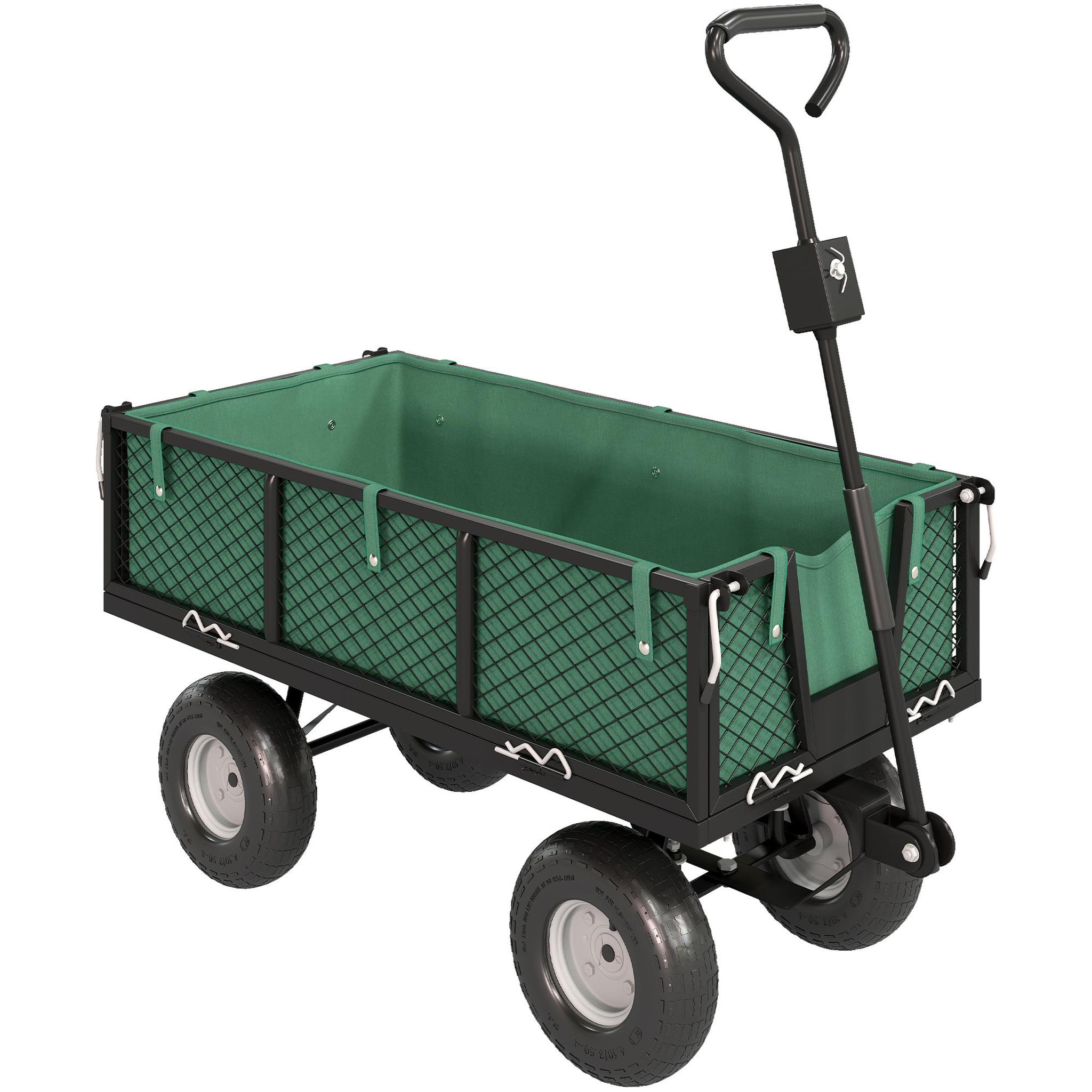 OUTSUNNY Chariot de jardin en acier - chariot de transport - côtés amovibles, poignée rotative - max. 300 Kg - vert