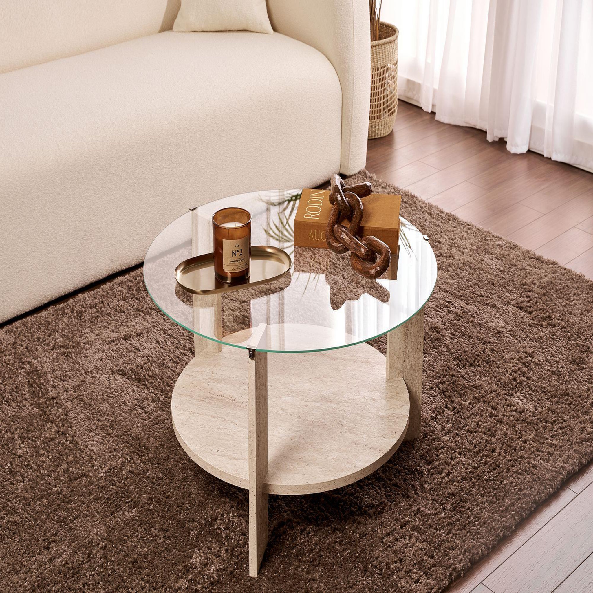 Voir la diapositive 2 : Habitat et Jardin Table basse en bois  clara  - 75 x 75 x 40 cm - travertintransparent