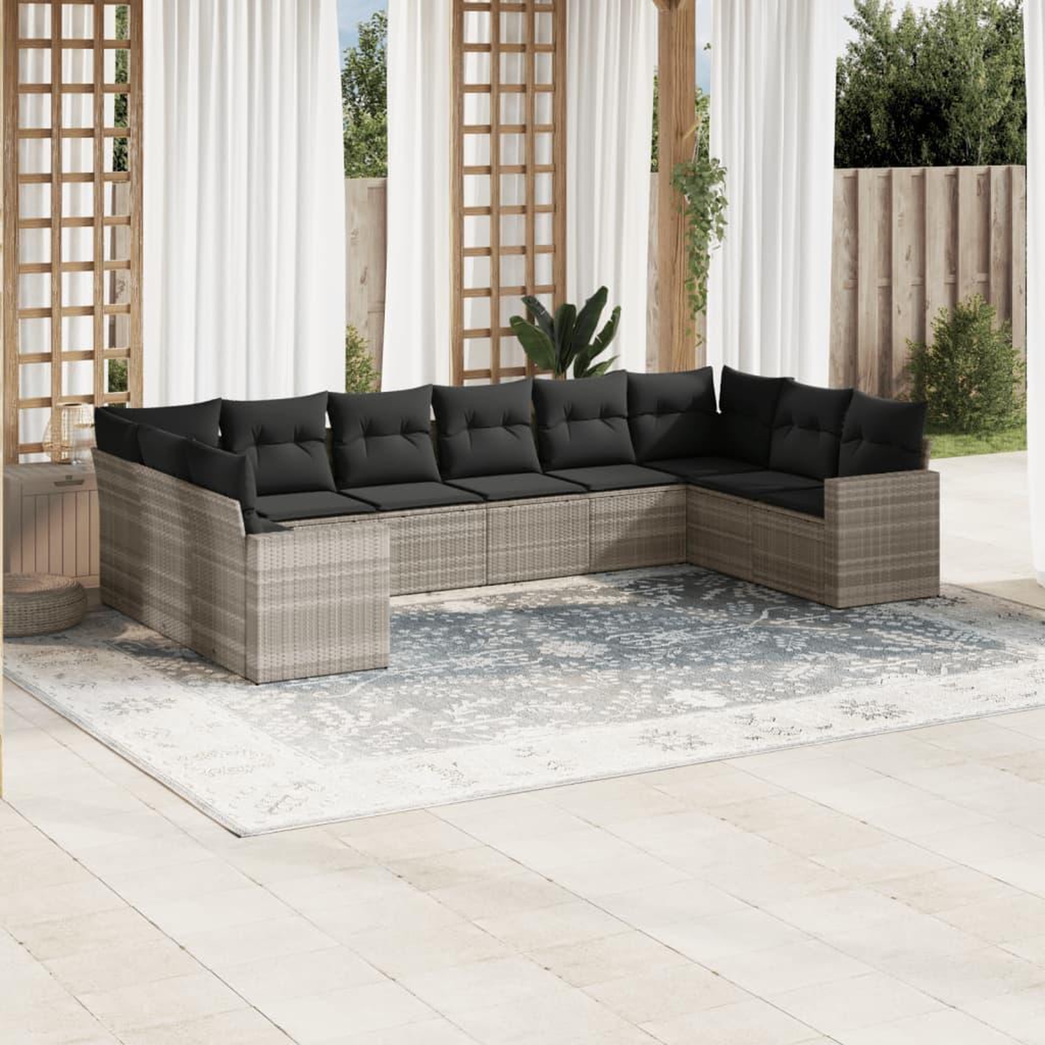 VIDAXL Salon de jardin avec coussins 10 pcs gris clair resine tressee