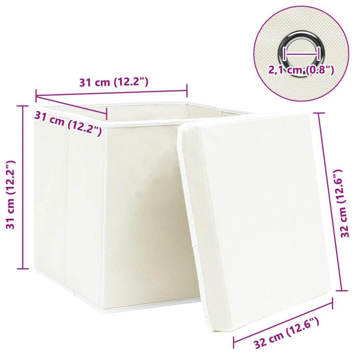 VIDAXL Boîtes de rangement avec couvercles 4pcs Blanc 32x32x32cm Tissu