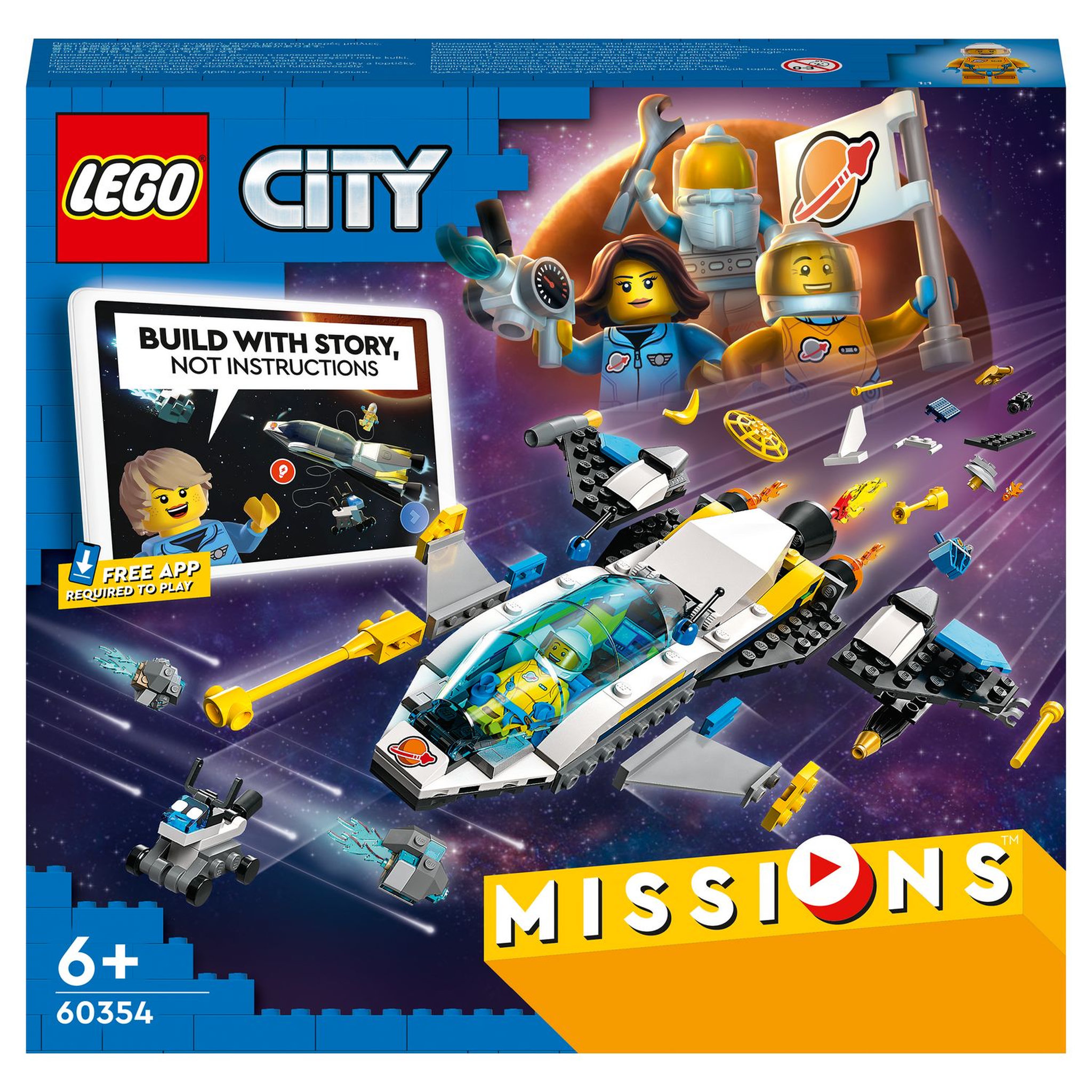 LEGO City 60354 Mission d'exploration spatiale sur Mars, Jouet de Construction Interactif avec Vaisseau Spatial et Planète Rover