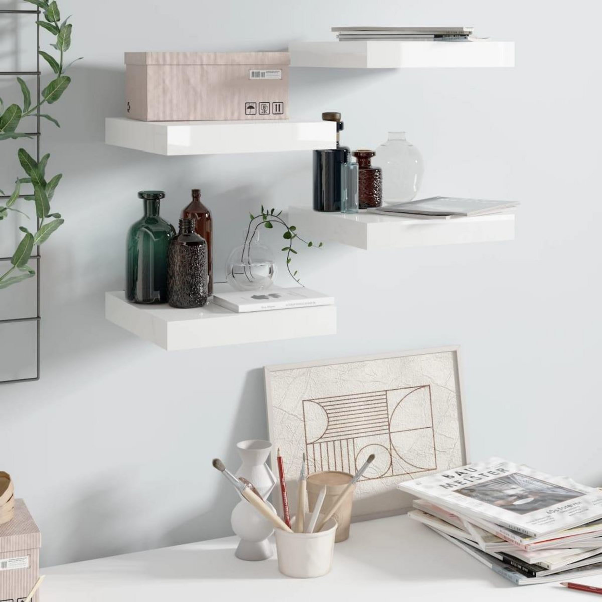 VIDAXL Etagere murale flottante 4 pcs Blanc brillant 23x23,5x3,8cm MDF