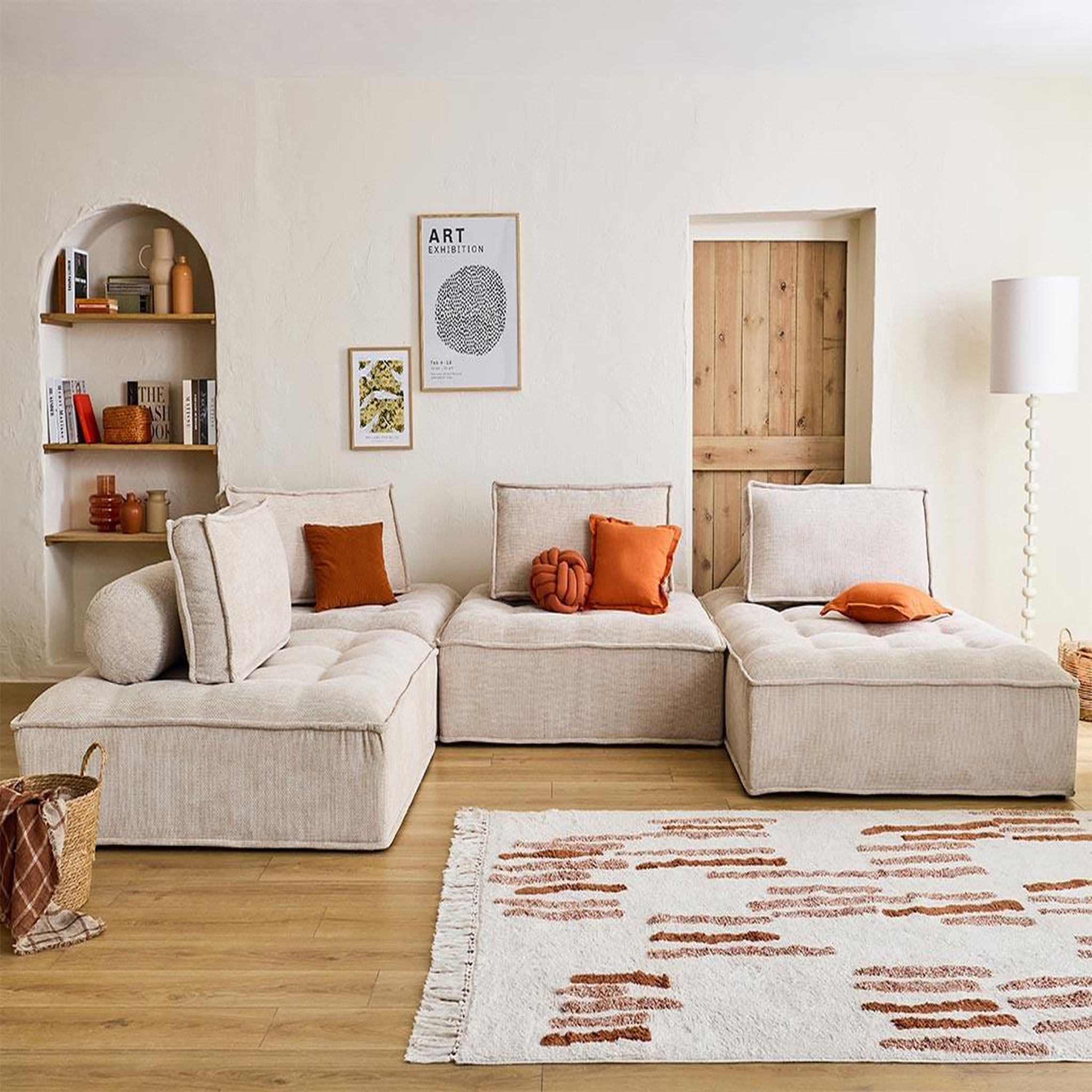 BEST MOBILIER Marisol - canapé panoramique modulable 7 places - velours texturé. Coloris disponibles : Beige