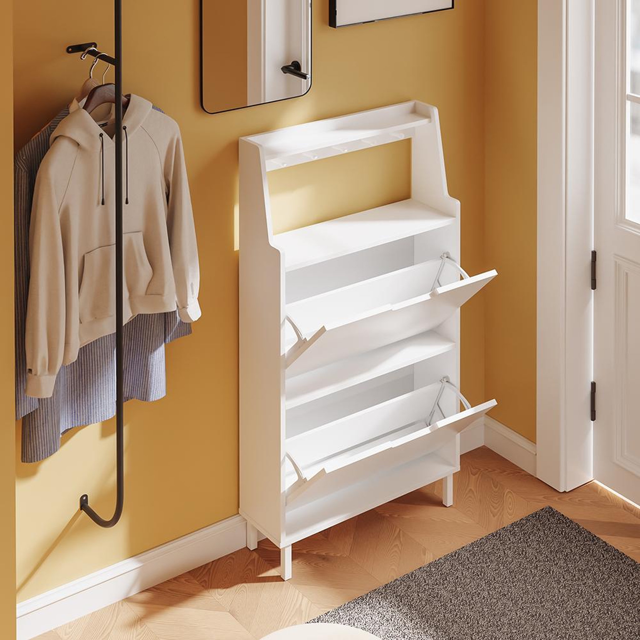 Voir la diapositive 5 : SOBUY Armoire à chaussures Blanc 60x19x119cm FSR221-W