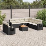 VIDAXL Salon de jardin 10 pcs avec coussins noir resine tressee