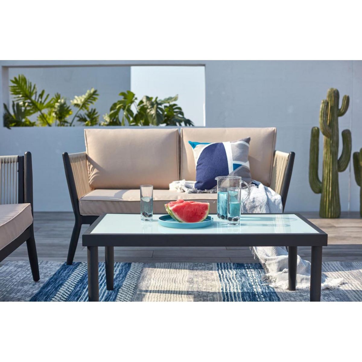 CONCEPT USINE Salon jardin alu et corde écru-noir ANAHMA