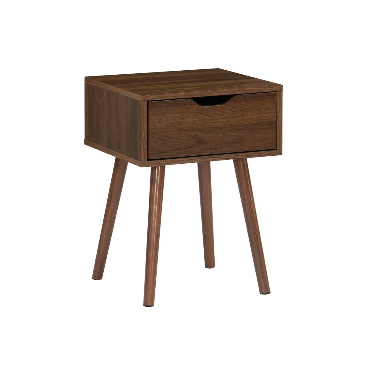 SWEEEK Table de chevet décor bois teinté noyer. 1 tiroir. pieds compas