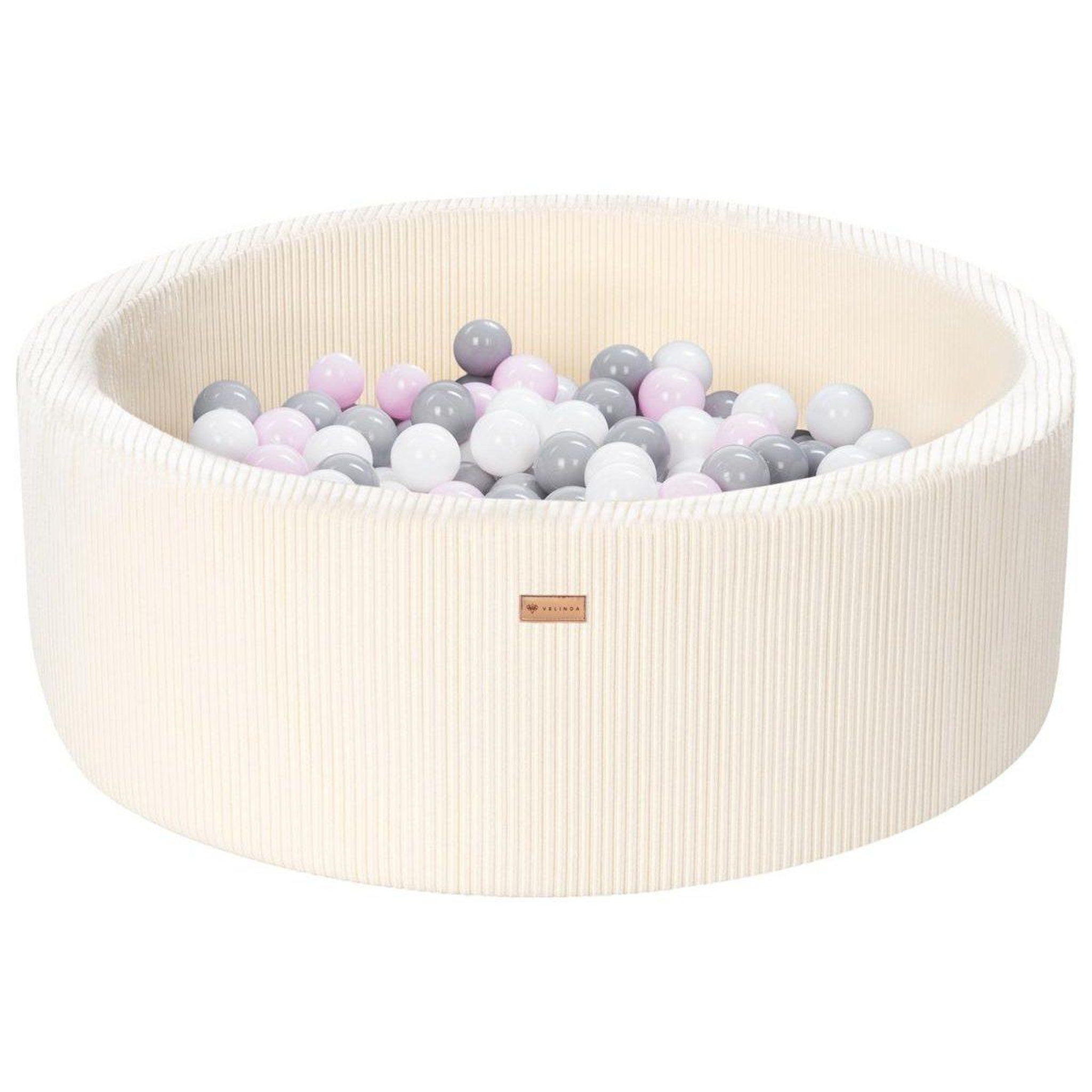 VELINDA Piscine à balles en velours côtelé avec 200 balles, diamètre env. 90 cm — crème
