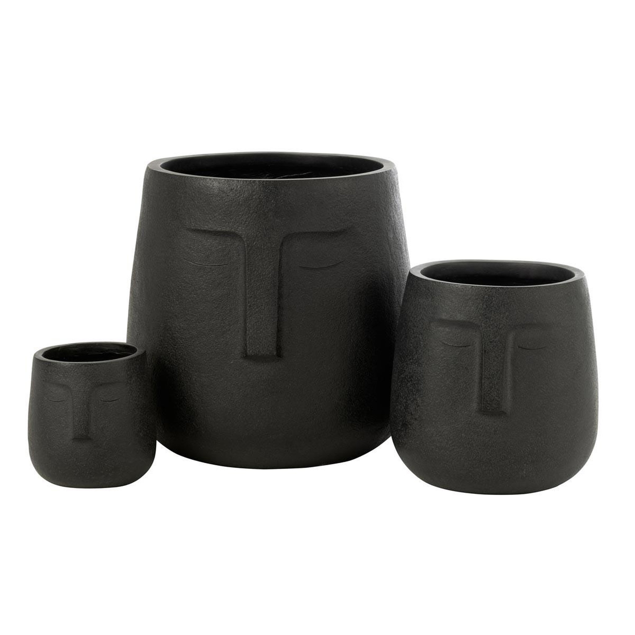 J-LINE Lot de 3 cache-pots déco  moai  45cm noir