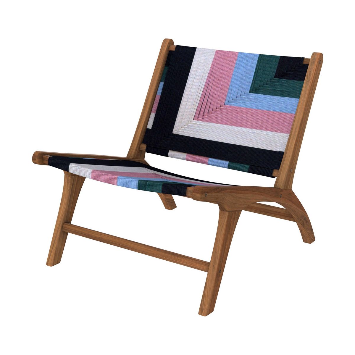 Rendez vous déco Fauteuil noir et blanc en bois de teck et laine tressée - Callie