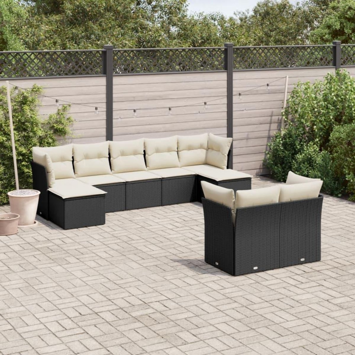 VIDAXL Salon de jardin 9 pcs avec coussins noir resine tressee