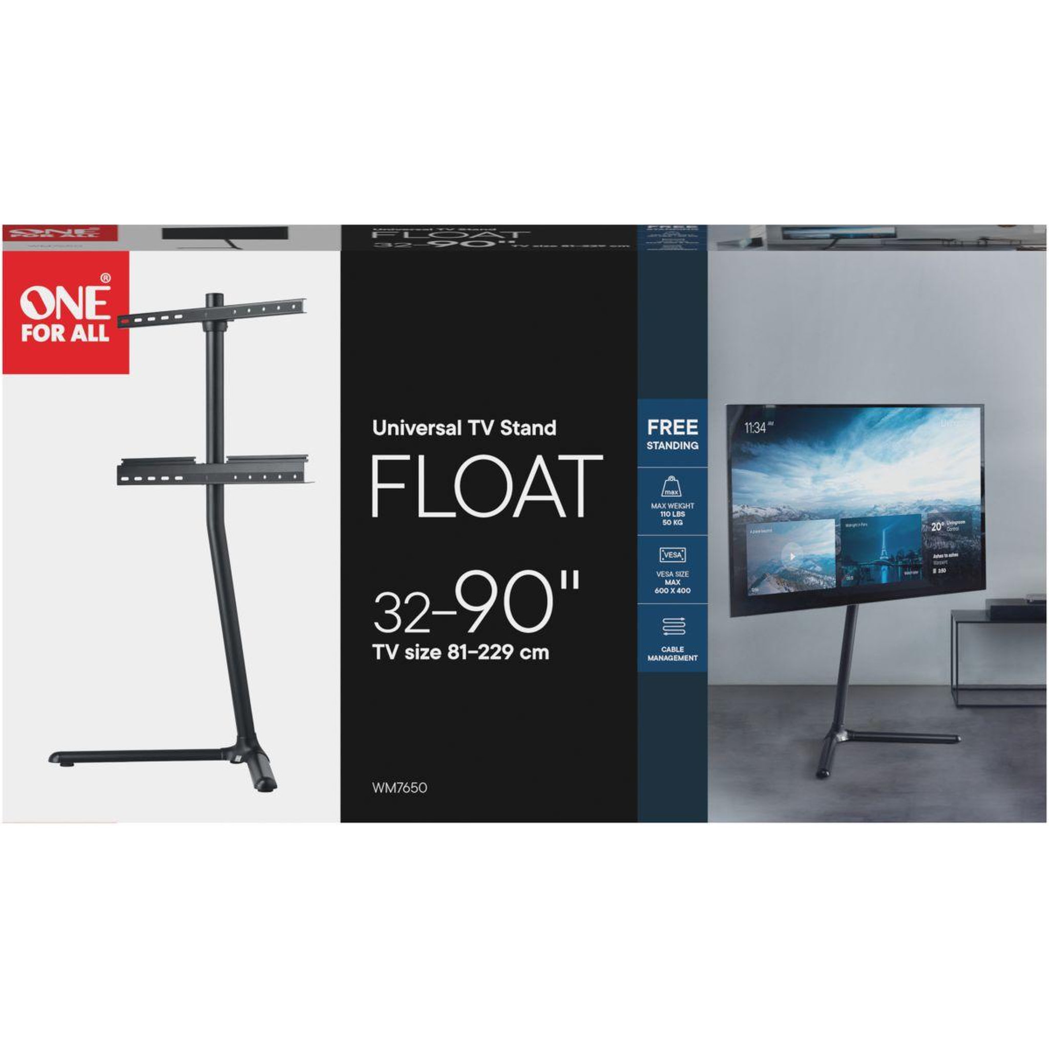 One For All Pied TV Sur pied orientable 360 jusqu'a 90''
