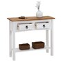 IDIMEX Table console CAMPO table d'appoint rectangulaire en pin massif blanc et brun avec 2 tiroirs et 1 étagère, meuble d'entrée en bois