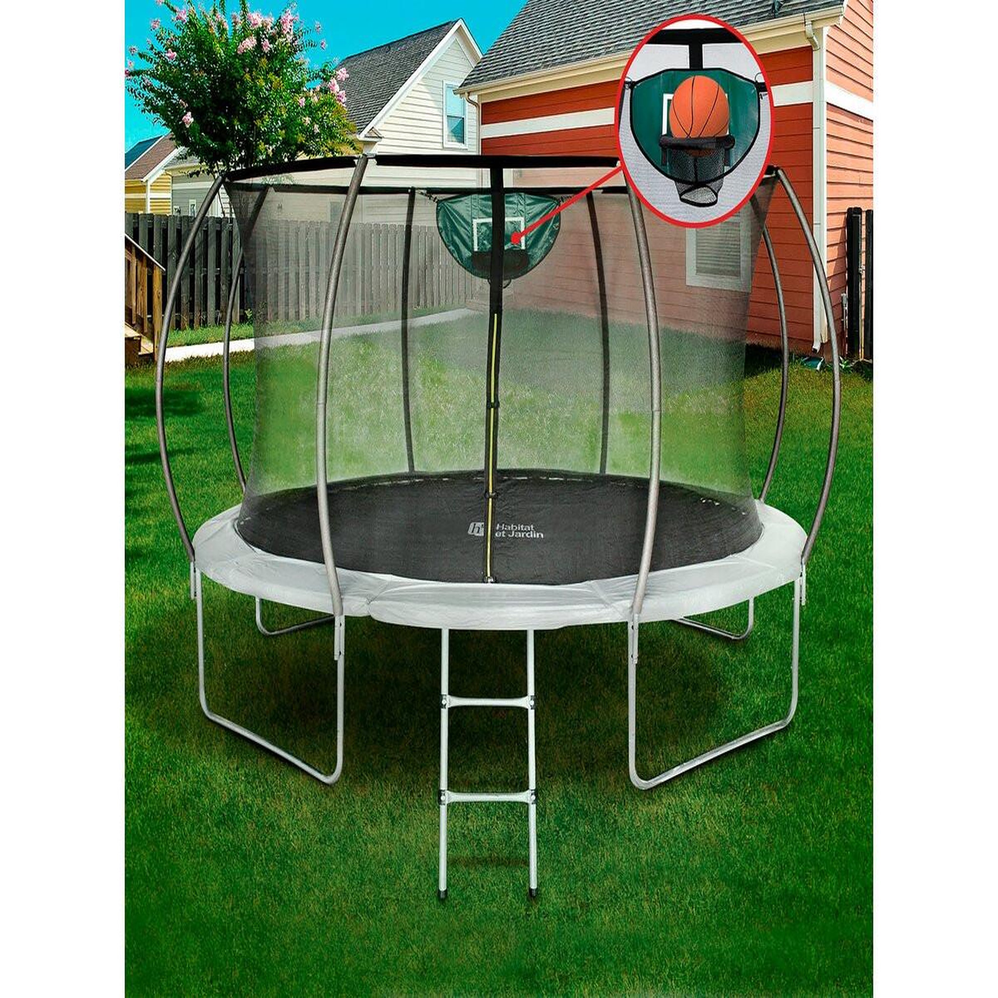 Voir la diapositive 2 : Habitat et Jardin Trampoline avec filet intérieur  jumper  - Ø 4,25 m - Gris