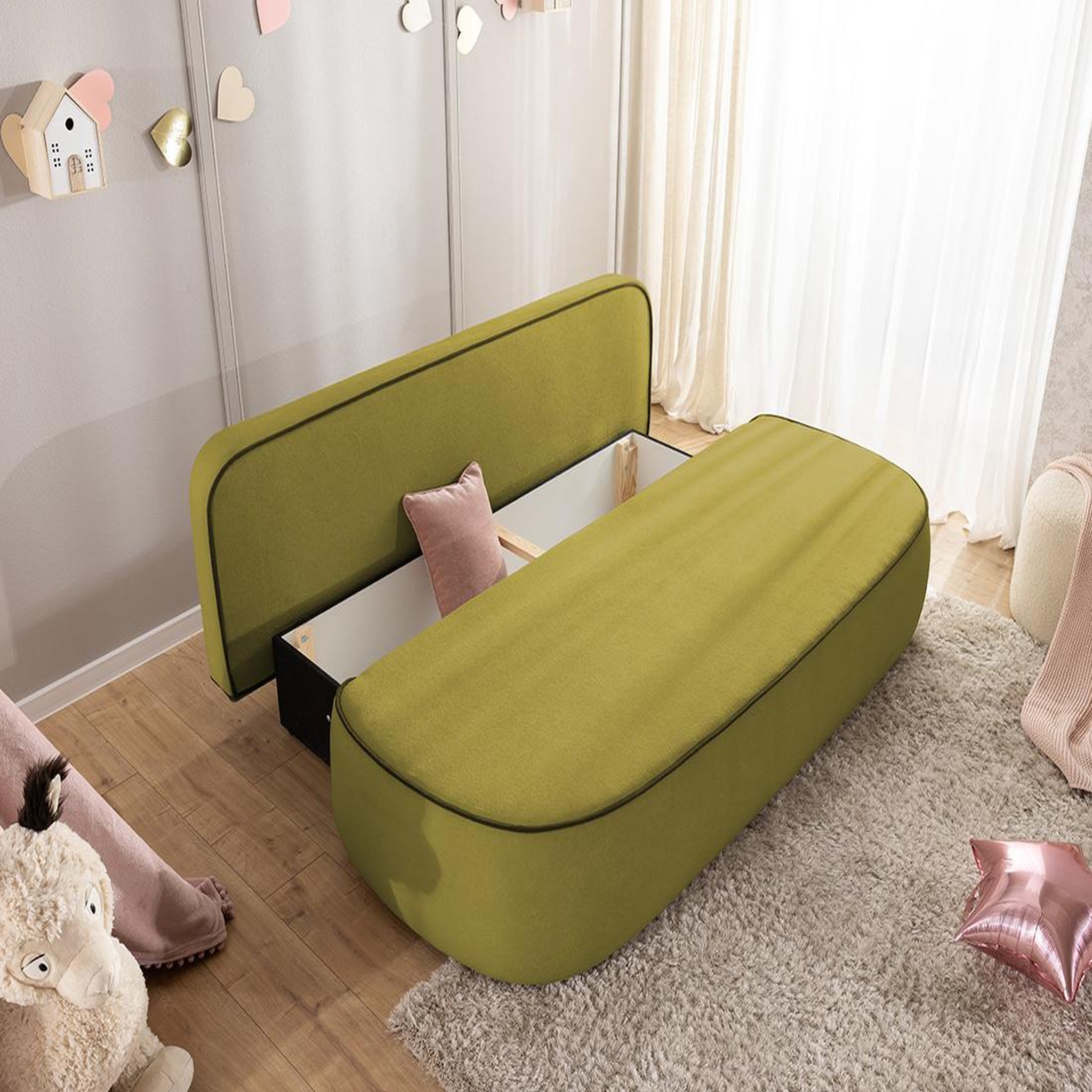 Voir la diapositive 2 : BEST MOBILIER Laurine - canapé droit 3 places convertible avec coffre en velours