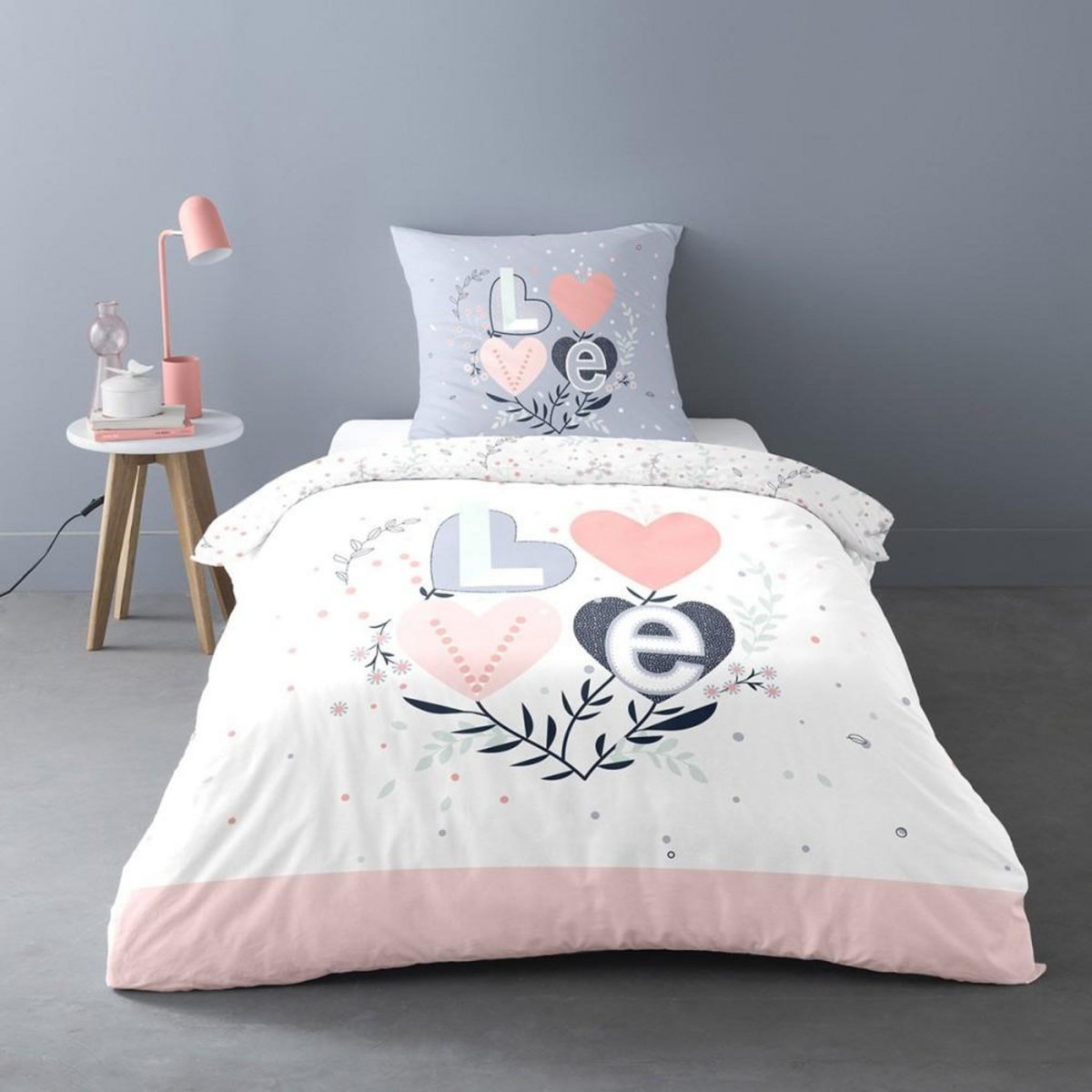 Dourev Housse de couette 140x200 Love Celia + taie polycoton
