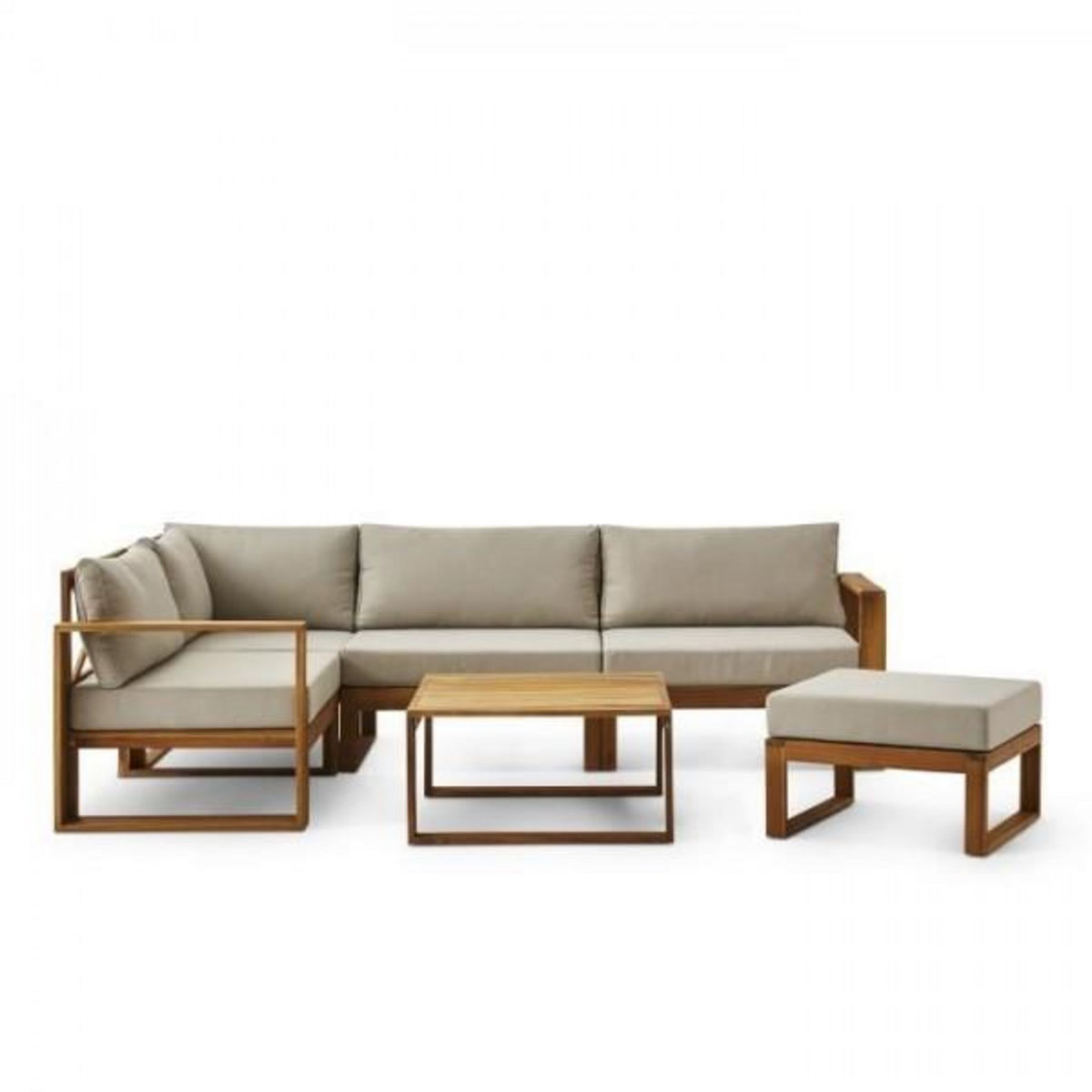 BOCARNEA Salon de jardin en bois d'Acacia FSC avec coussins lin - BOCARNEA - 6 personnes - LEVATA