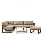 BOCARNEA Salon de jardin en bois d'Acacia FSC avec coussins lin - BOCARNEA - 6 personnes - LEVATA