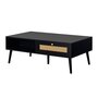 Voir la diapositive 2 : BEST MOBILIER Goto - table basse - noir et cannage - 1 tiroir et 1 niche - 110 cm
