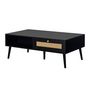 Voir la diapositive 2 : BEST MOBILIER Goto - table basse - noir et cannage - 1 tiroir et 1 niche - 110 cm