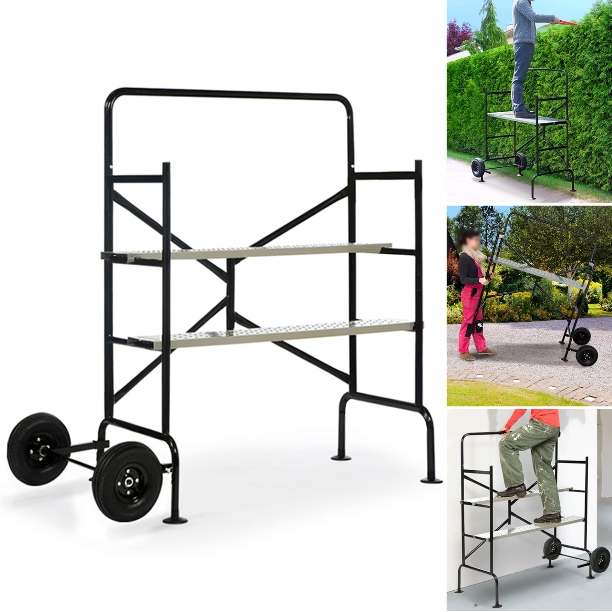 Voir la diapositive 3 : ID MARKET Echafaudage mobile sur roues l.140xl.78xh.135 cm avec 2 plateformes